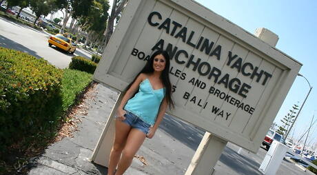 Very attractive american milf Luscious Lopez bares small tits and sissy outdoor